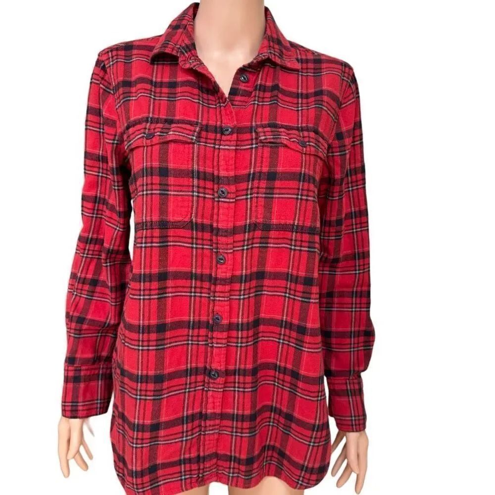 J. Crew Shirt Women's Red Long Sleeve Button-up Flannel Plaid Boyfriend size 4